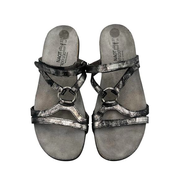 Naot Carmen Pewter Metallic Leather Adjustable Hook & Loop Comfort Sandals - Picture 1 of 8